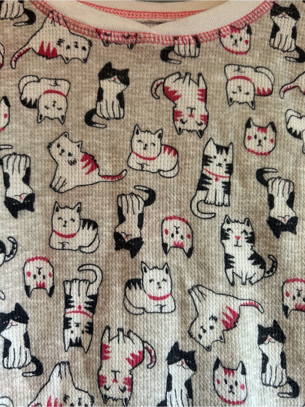 Cuddl Duds Girls Light Gray Cat Print Pajama Set with Pink Trim - Picture 2 of 5